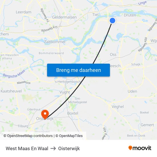 West Maas En Waal to Oisterwijk map