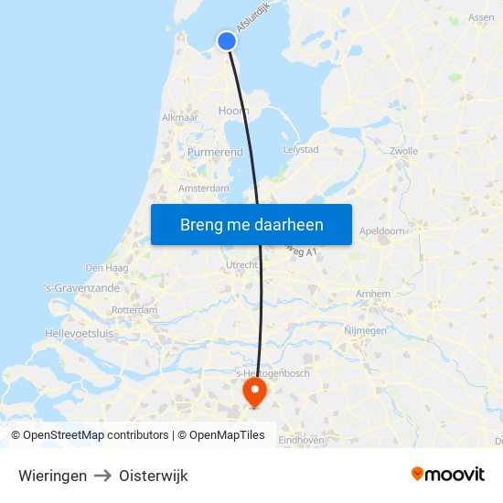 Wieringen to Oisterwijk map