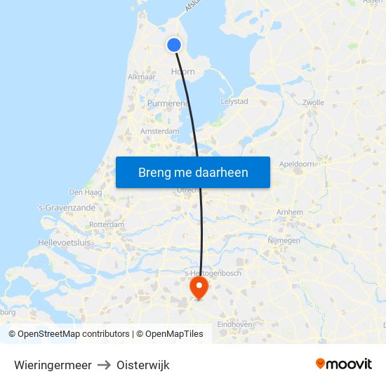 Wieringermeer to Oisterwijk map