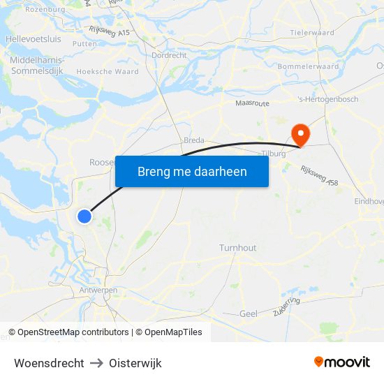 Woensdrecht to Oisterwijk map