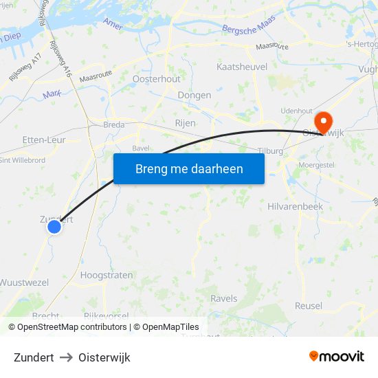 Zundert to Oisterwijk map
