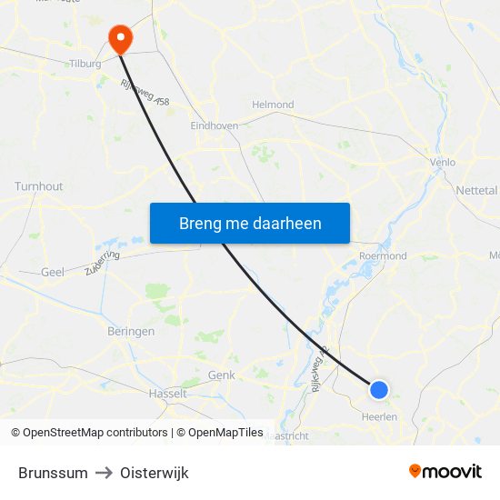 Brunssum to Oisterwijk map