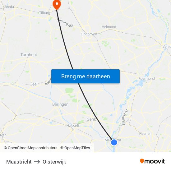 Maastricht to Oisterwijk map