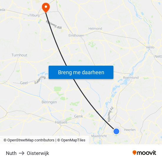 Nuth to Oisterwijk map