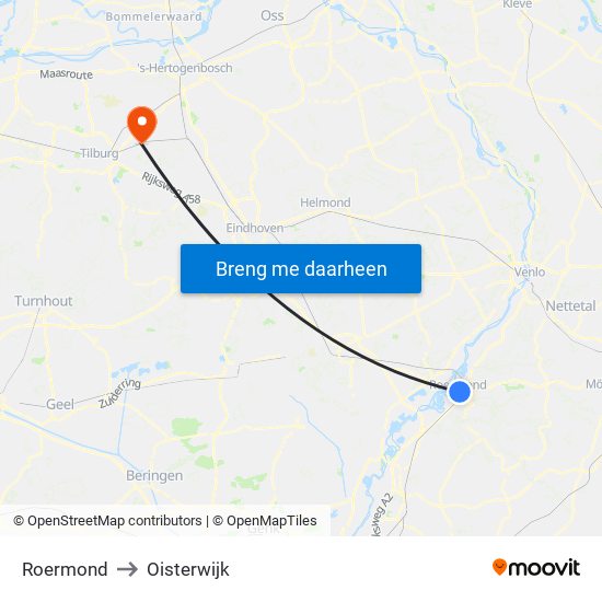 Roermond to Oisterwijk map