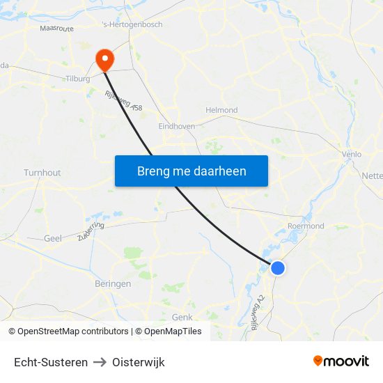 Echt-Susteren to Oisterwijk map