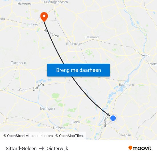 Sittard-Geleen to Oisterwijk map
