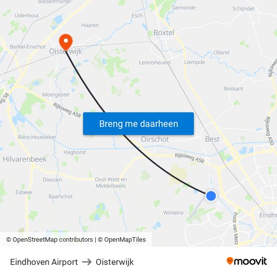 Eindhoven Airport to Oisterwijk map