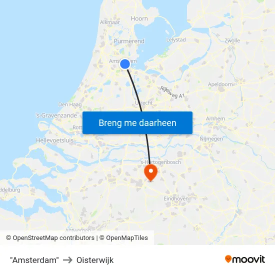 "Amsterdam" to Oisterwijk map