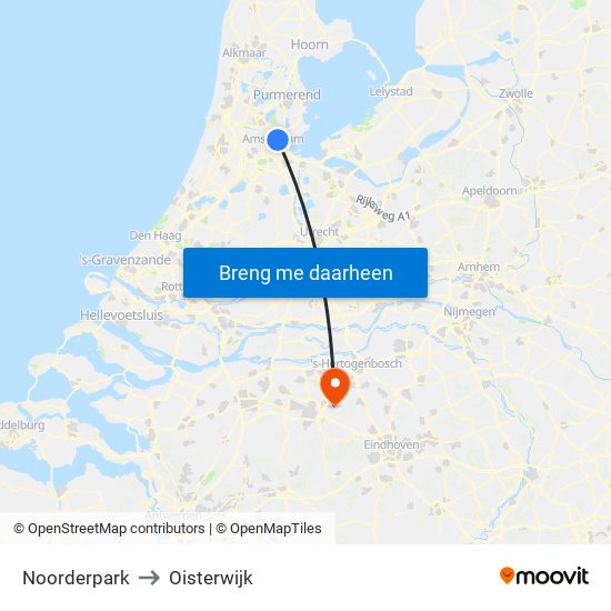 Noorderpark to Oisterwijk map