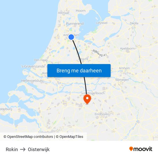 Rokin to Oisterwijk map