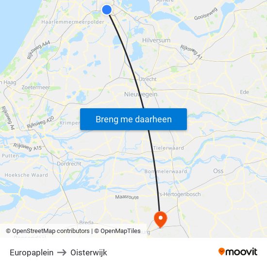 Europaplein to Oisterwijk map