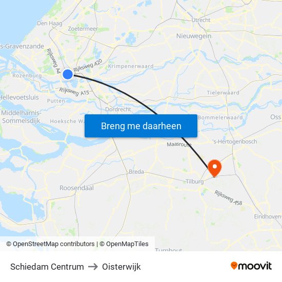 Schiedam Centrum to Oisterwijk map