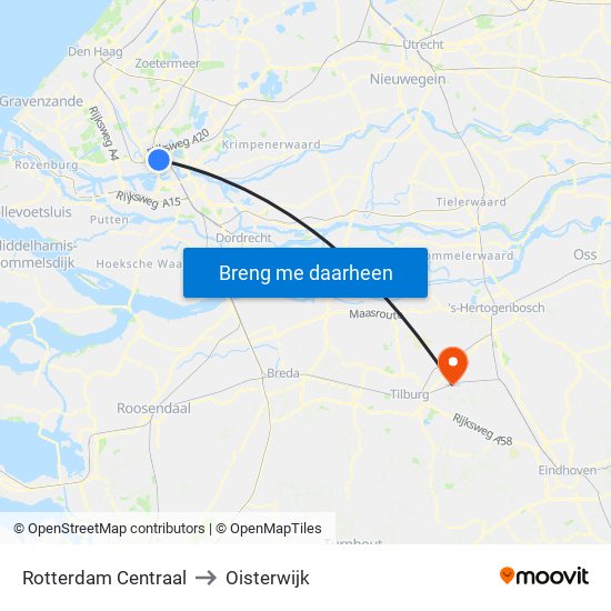 Rotterdam Centraal to Oisterwijk map