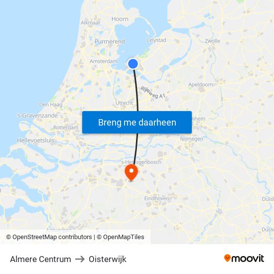 Almere Centrum to Oisterwijk map
