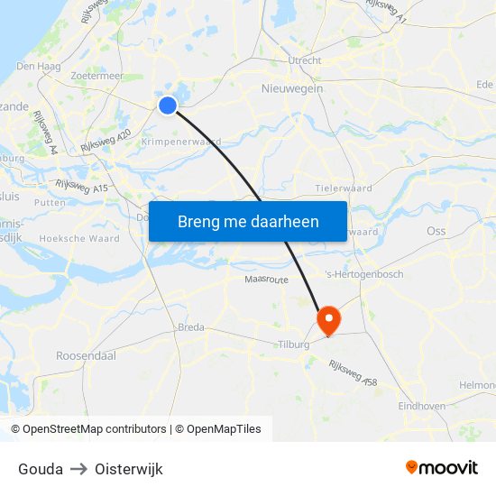Gouda to Oisterwijk map