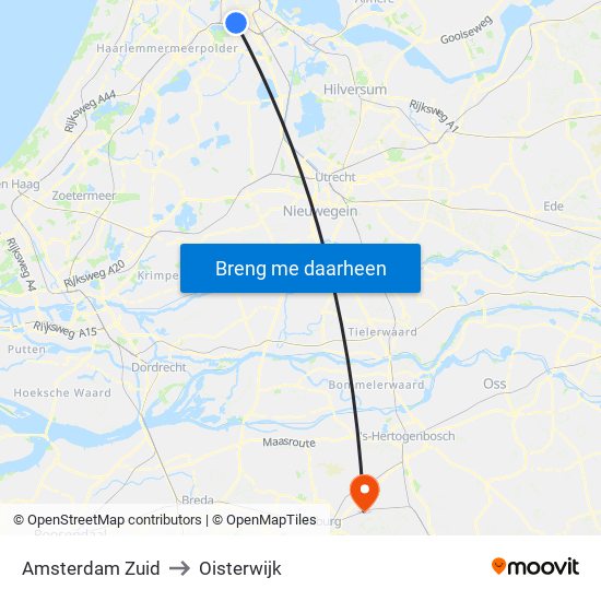 Amsterdam Zuid to Oisterwijk map