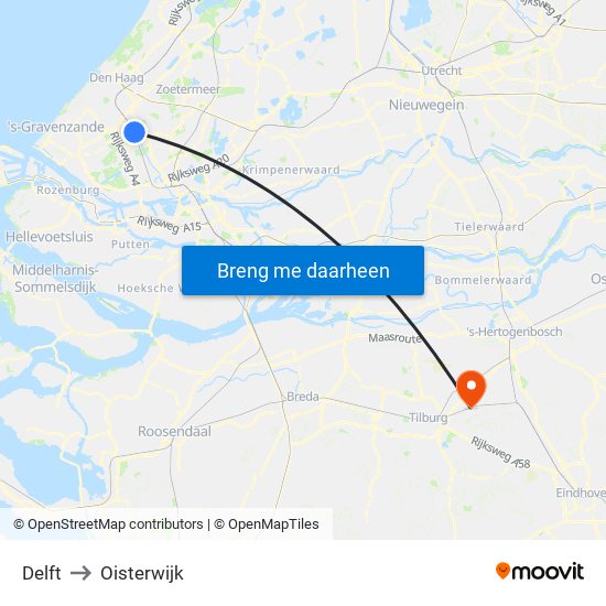 Delft to Oisterwijk map