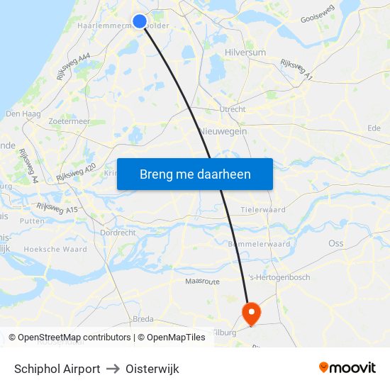Schiphol Airport to Oisterwijk map