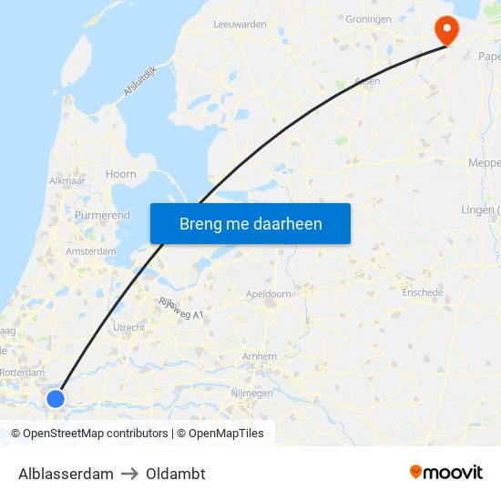 Alblasserdam to Oldambt map