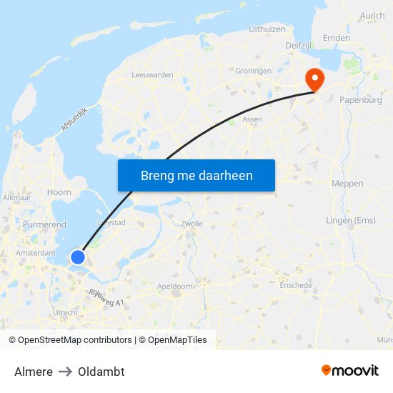 Almere to Oldambt map