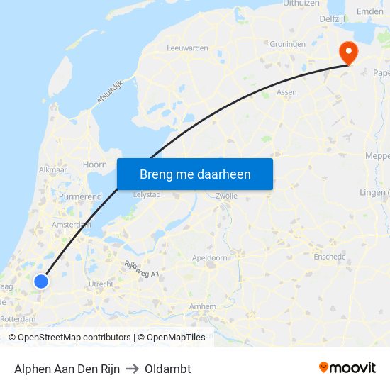 Alphen Aan Den Rijn to Oldambt map