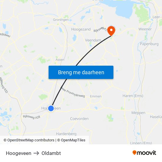 Hoogeveen to Oldambt map