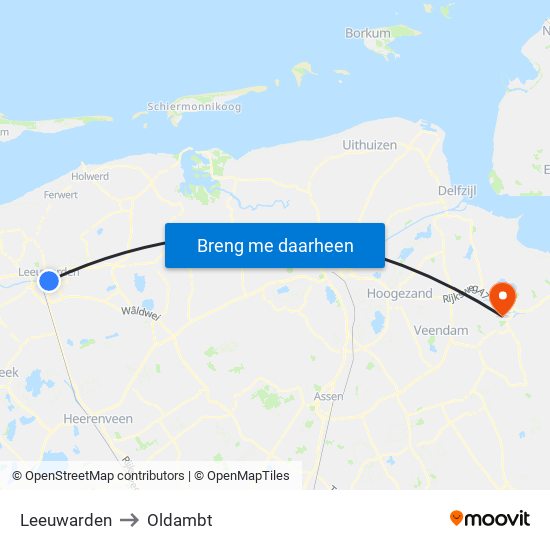 Leeuwarden to Oldambt map