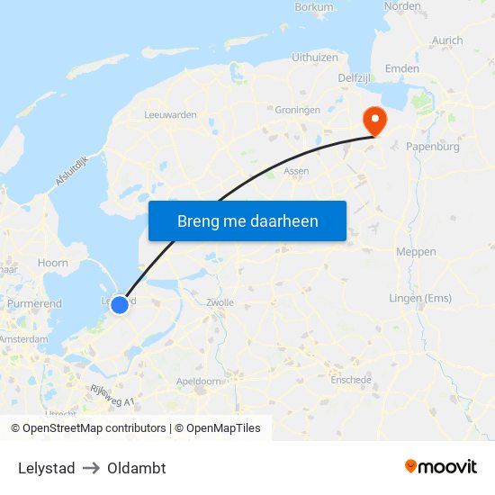Lelystad to Oldambt map