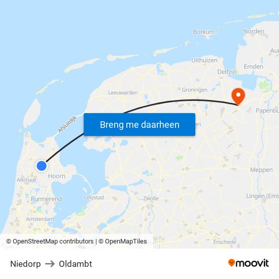 Niedorp to Oldambt map