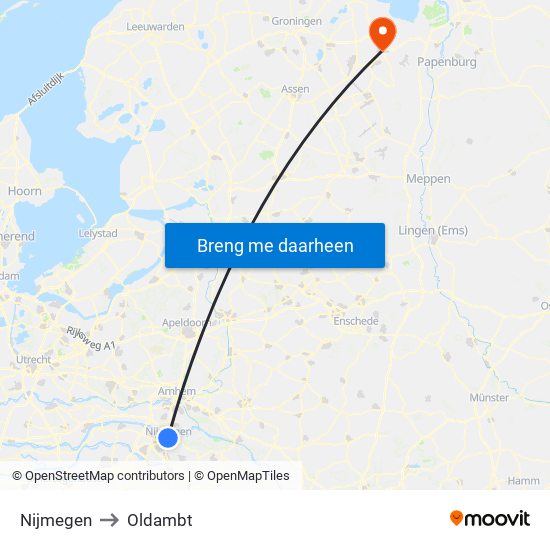 Nijmegen to Oldambt map