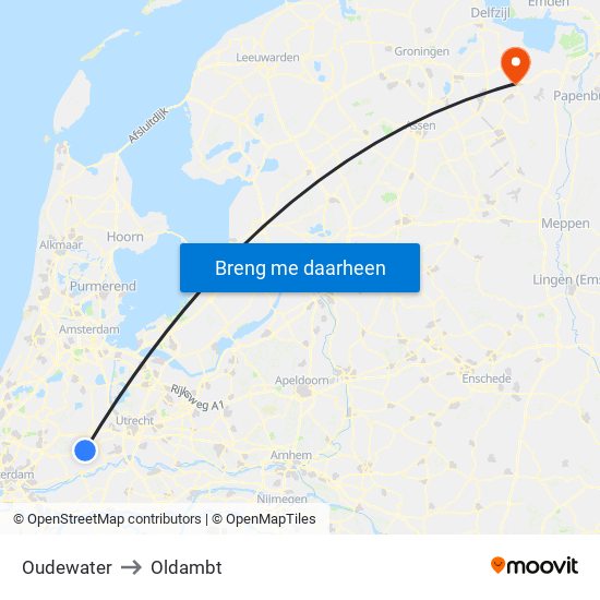 Oudewater to Oldambt map