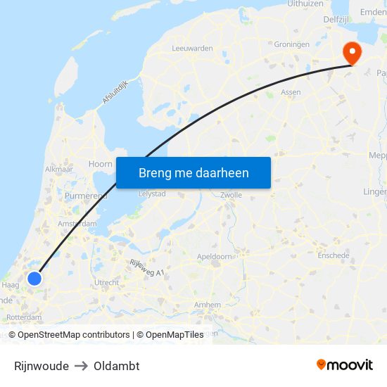 Rijnwoude to Oldambt map
