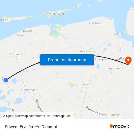 Sdwest Fryslân to Oldambt map