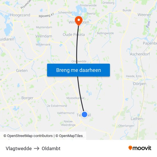 Vlagtwedde to Oldambt map