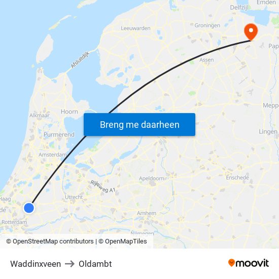 Waddinxveen to Oldambt map