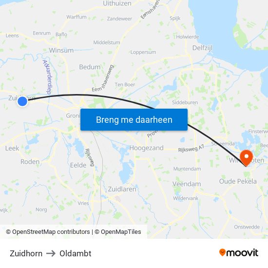Zuidhorn to Oldambt map