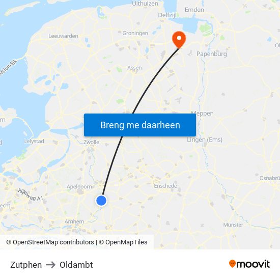 Zutphen to Oldambt map