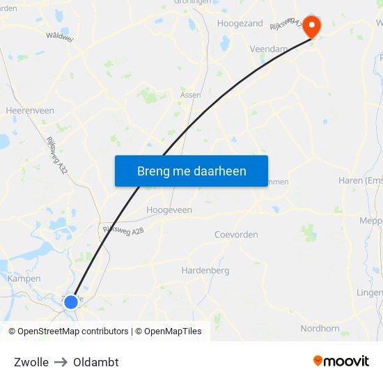 Zwolle to Oldambt map