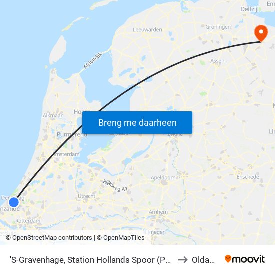 'S-Gravenhage, Station Hollands Spoor (Perron A) to Oldambt map