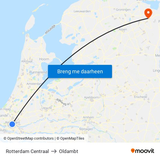 Rotterdam Centraal to Oldambt map