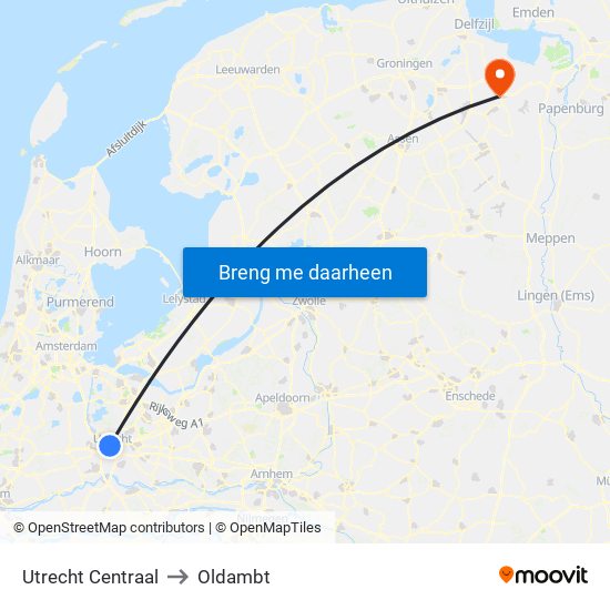 Utrecht Centraal to Oldambt map