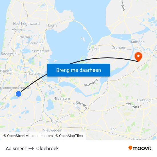 Aalsmeer to Oldebroek map