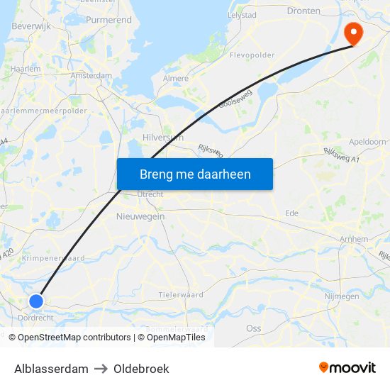 Alblasserdam to Oldebroek map