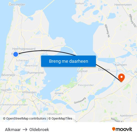 Alkmaar to Oldebroek map
