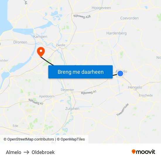 Almelo to Oldebroek map