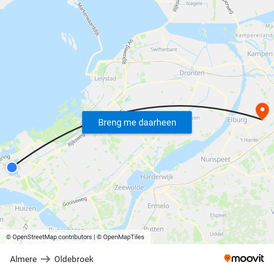 Almere to Oldebroek map