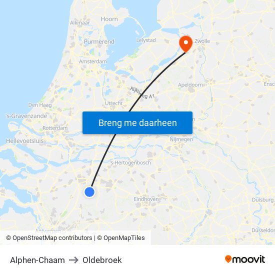 Alphen-Chaam to Oldebroek map