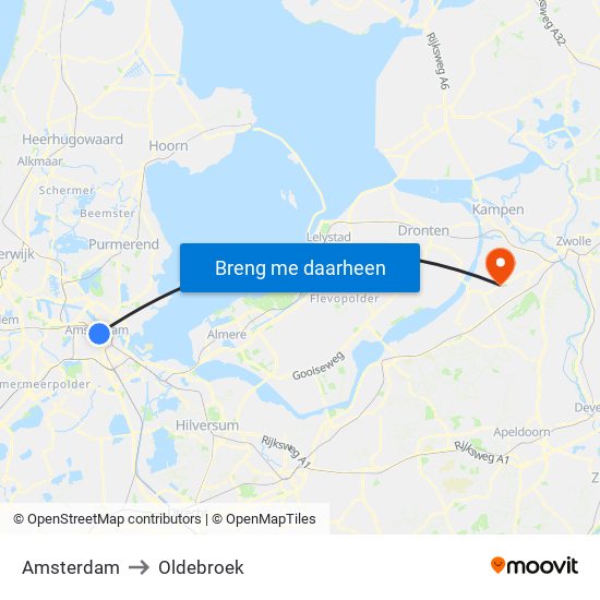 Amsterdam to Oldebroek map