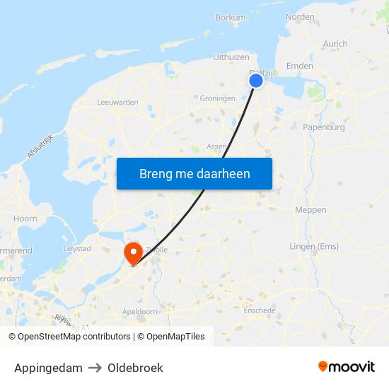 Appingedam to Oldebroek map